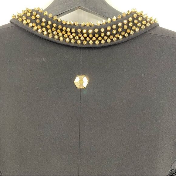 Philipp Plein Women’s Pleated Hemline Black Lace Detail 1 Button Blazer Jacket M - Picture 4 of 4